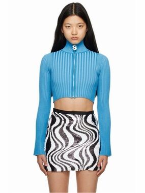 NWT Simon Miller Peep Sweater Full Zip Rib Knit Pacific Blue Womens Size XL